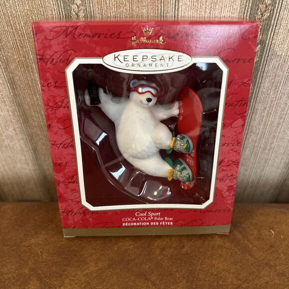 Vintage Cool Sport Coca Cola Polar Bear Ornament NIB Hallmark Keepsake snowboard - Picture 2 of 7